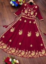 Georgette Hot Pink Traditional Wear Embroidery Work Readymade Gown